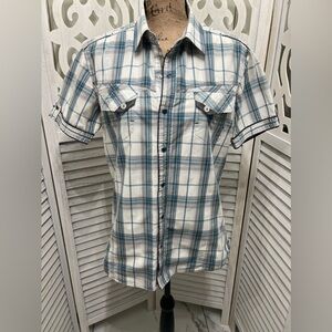 7 Diamonds Western Men’s Western Plaid Pearl Snap Short Sleeve Shirt